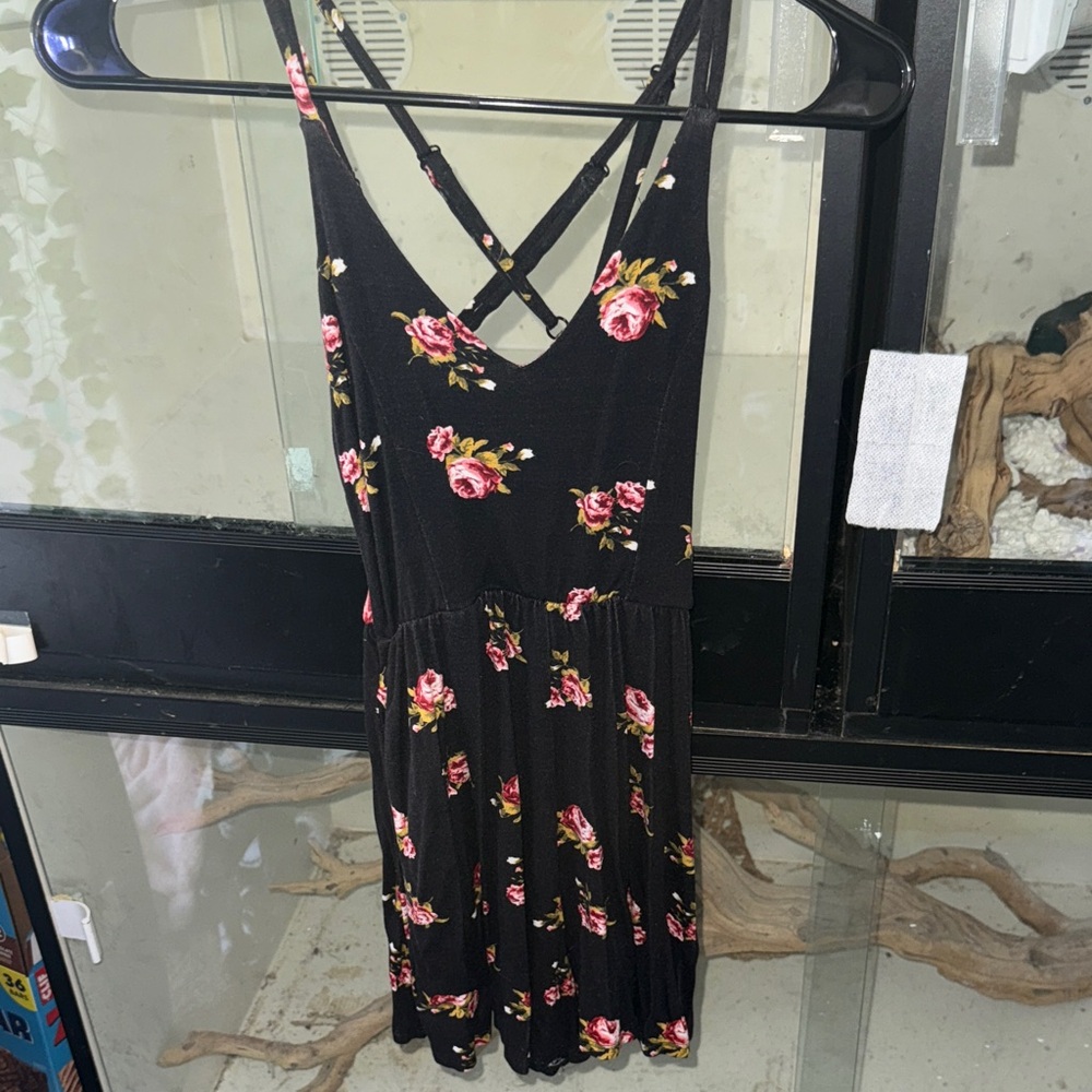 Floral Black Dress with Pink Roses